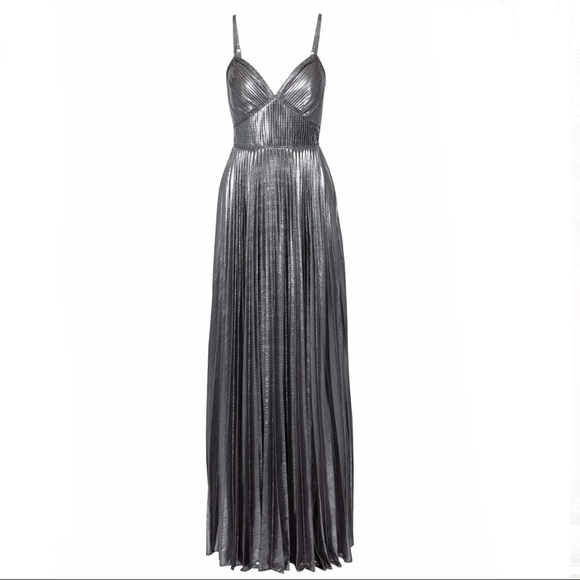 🔥🔥🔥 Marchessa Notte Silver Pleated Dress Gown Size 2 🔥🔥🔥 - Picture 3 of 9